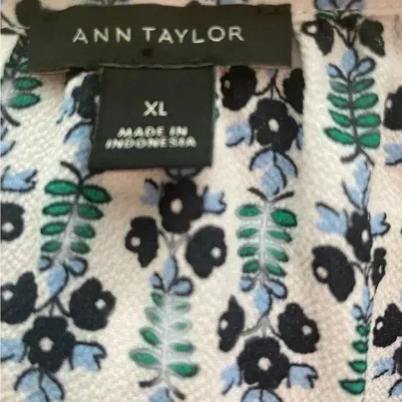 Ann Taylor Black White Floral Boatneck Long Sleeve Stretch Blouse Size XL EUC - Picture 5 of 7